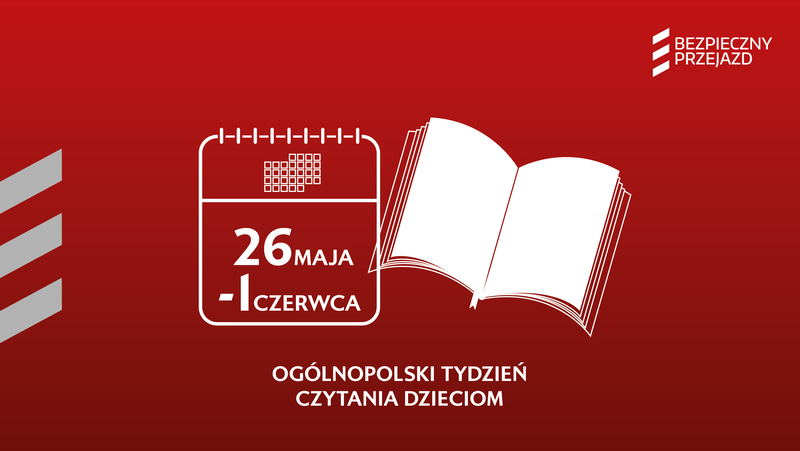 Ikona kalendarza i książki. Podpis Ogólnopolski tydzień czytania dzieciom. 