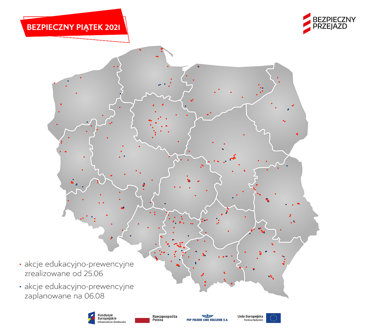 Mapa Polski z naniesionymi lokalizacjami z treści aktualności.