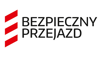 Logotyp kampanii - 3 czerwone skośne kreski, tekst Bezpieczny Przejazd.